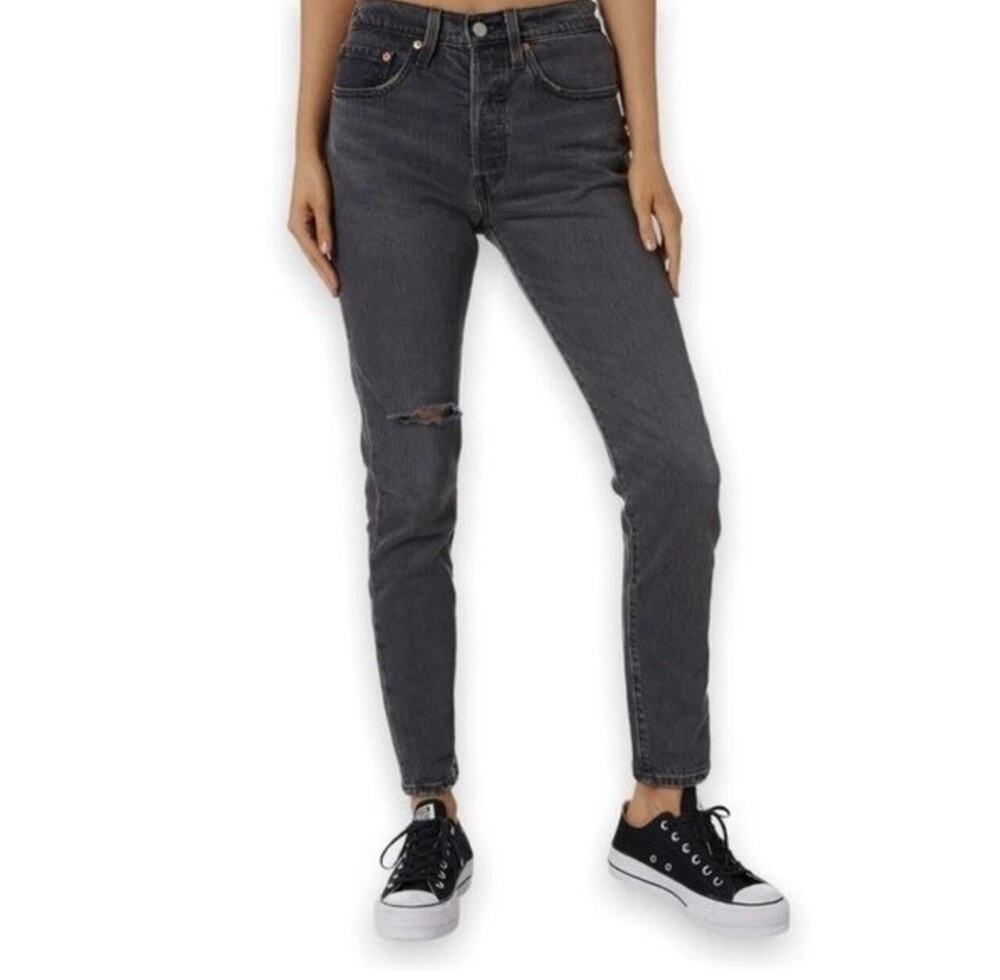 Levi's 501 Skinny Jeans Women's 25x28 Black Denim Distressed Casual Normcore